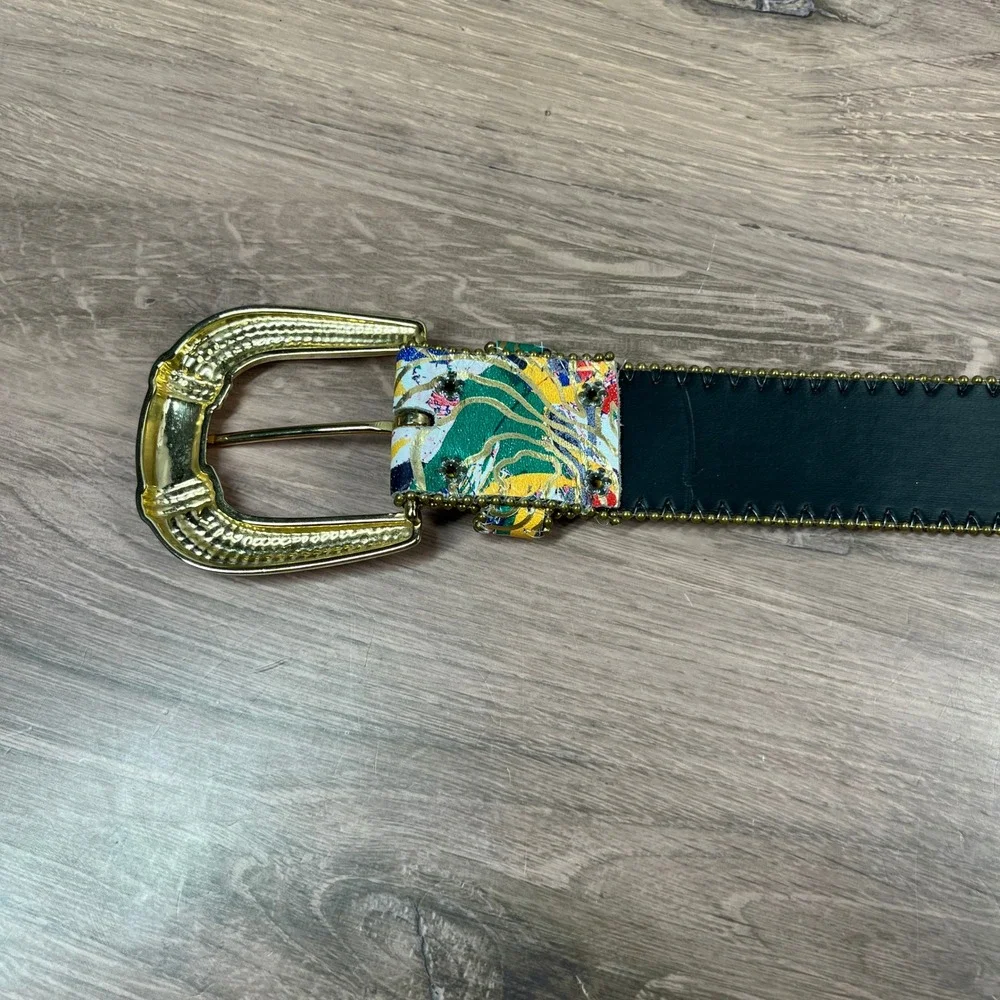 VTG Elite Fresno Belt‎ Gold Beaded Abstract Splatter Western Gold Buckle 988 S